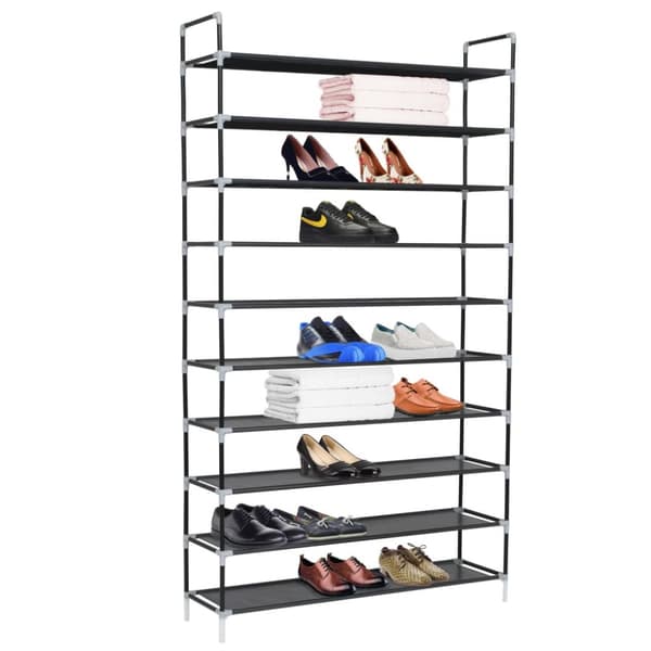 The Living Store skostativ med 10 hylder metal og ikke-vævet stof sort -  Skoopbevaring