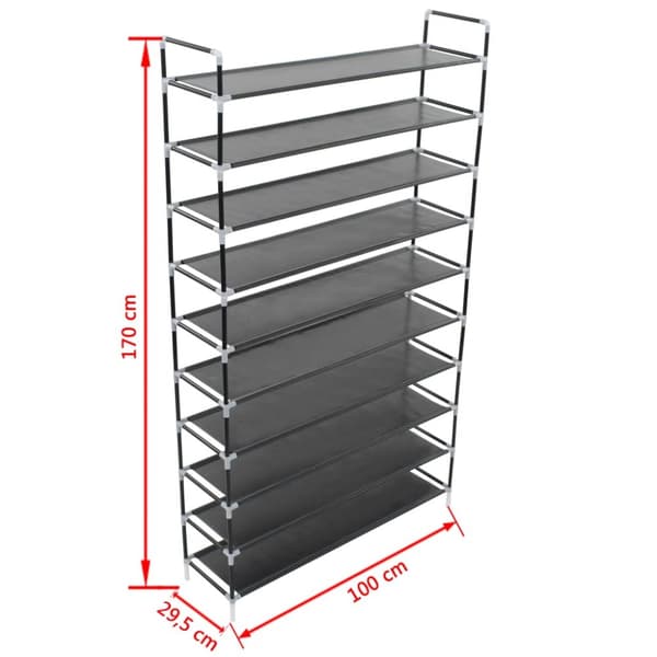 The Living Store skostativ med 10 hylder metal og ikke-vævet stof sort -  Skoopbevaring
