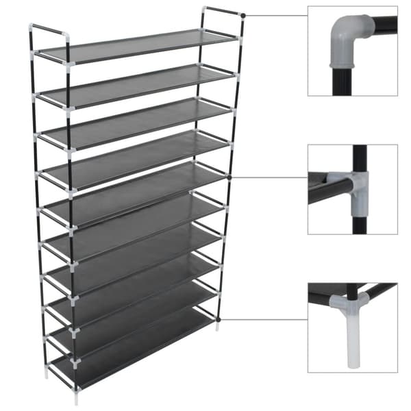 The Living Store skostativ med 10 hylder metal og ikke-vævet stof sort -  Skoopbevaring