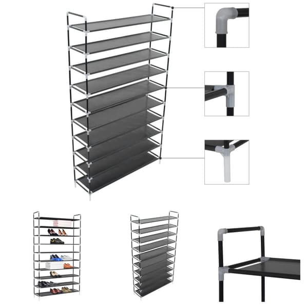 The Living Store skostativ med 10 hylder metal og ikke-vævet stof sort -  Skoopbevaring