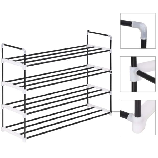 The Living Store skostativ med 4 hylder metal og plastik sort -  Skoopbevaring