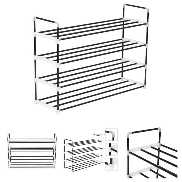 The Living Store skostativ med 4 hylder metal og plastik sort -  Skoopbevaring