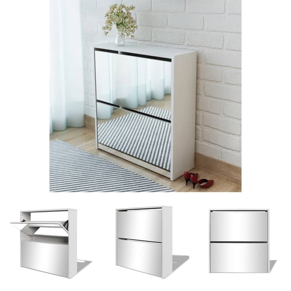 The Living Store skoskab 2 skuffer spejl hvid 63 x 17 x 67 cm -  Skoopbevaring