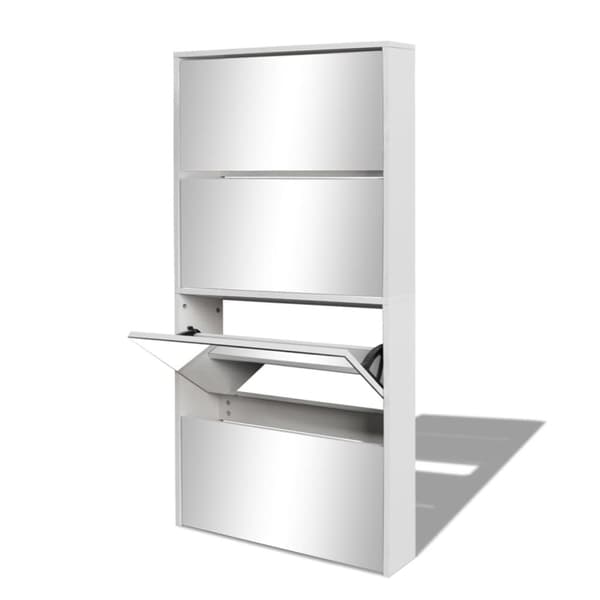 The Living Store skoskab 4 rum spejl hvid 63 x 17 x 134 cm -  Skoopbevaring