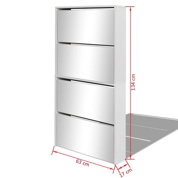 The Living Store skoskab 4 rum spejl hvid 63 x 17 x 134 cm -  Skoopbevaring