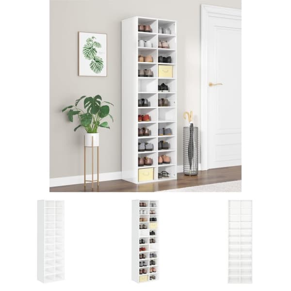 The Living Store skoreol 54 x 34 x 183 cm spånplade hvid højglans -  Skoopbevaring