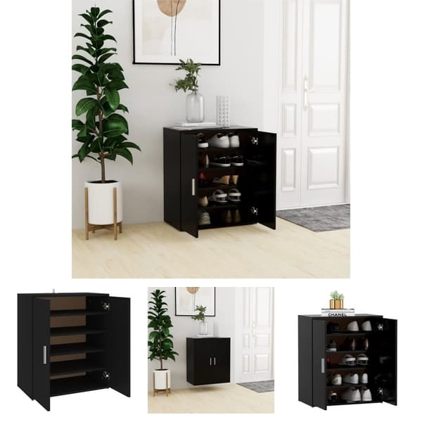 The Living Store Skoskåp svart 60x35x70 cm spånskiva -  Skoställ & skohyllor