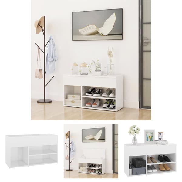 The Living Store skoreol 80x30x45 cm spånplade hvid højglans -  Skoopbevaring