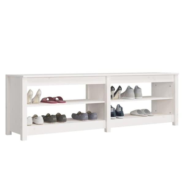 The Living Store skobænk 160x36,5x50 cm massivt fyrretræ hvid - Skoopbevaring