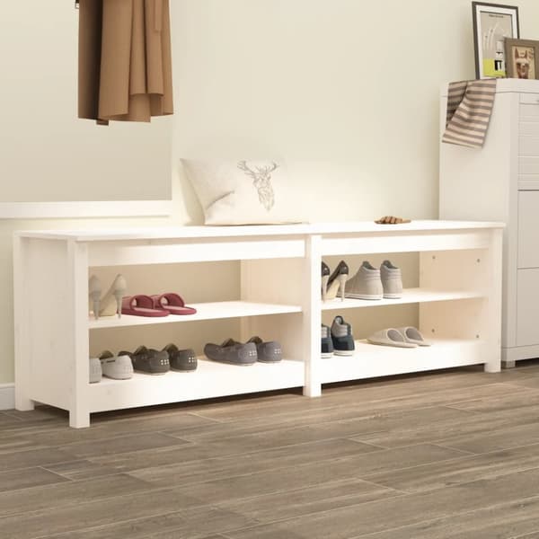 The Living Store skobænk 160x36,5x50 cm massivt fyrretræ hvid - Skoopbevaring