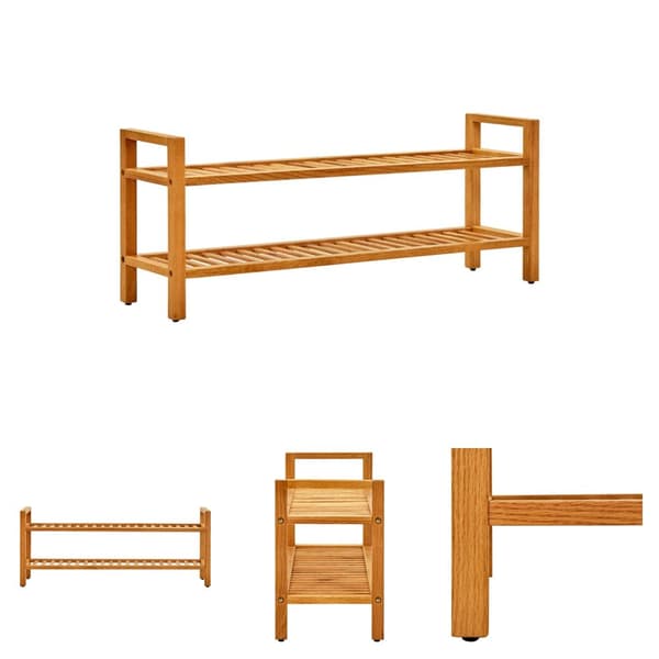 The Living Store skostativ med 2 hylder 100x27x40 cm massivt egetræ -  Skoopbevaring
