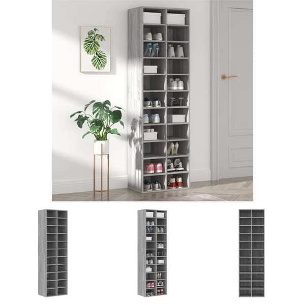 The Living Store Kenkäteline harmaa Sonoma 54x34x183 cm tekninen puu -  Kenkähyllyt & -telineet