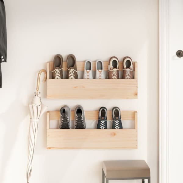 The Living Store Väggmonterade skoställ 2 st 59x9x23 cm massivt furu -  Skoställ & skohyllor