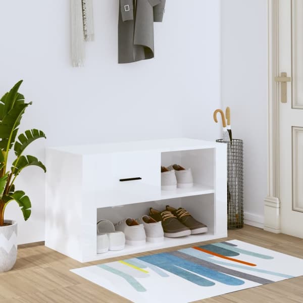 The Living Store skoreol 80x35x45 cm konstrueret træ hvid højglans -  Skoopbevaring