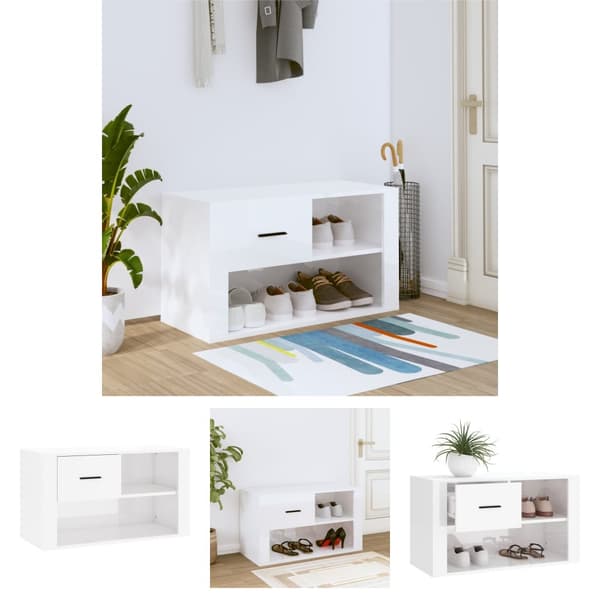 The Living Store skoreol 80x35x45 cm konstrueret træ hvid højglans -  Skoopbevaring