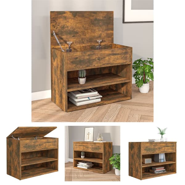 The Living Store skobænk 60x30x45 cm konstrueret træ røget egetræsfarve -  Skoopbevaring