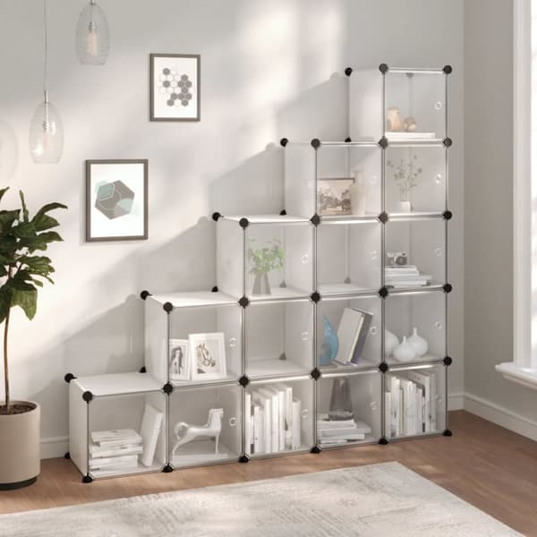 The Living Store kubeformede opbevaringskasser 15 stk. med låger PP transparent - Skoopbevaring