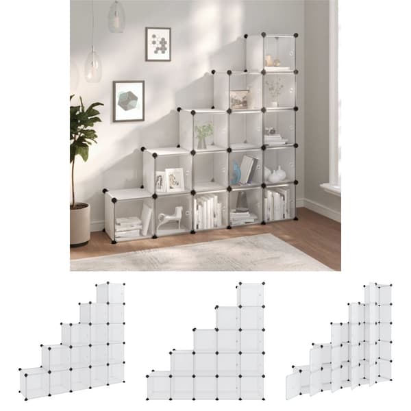 The Living Store kubeformede opbevaringskasser 15 stk. med låger PP transparent -  Skoopbevaring
