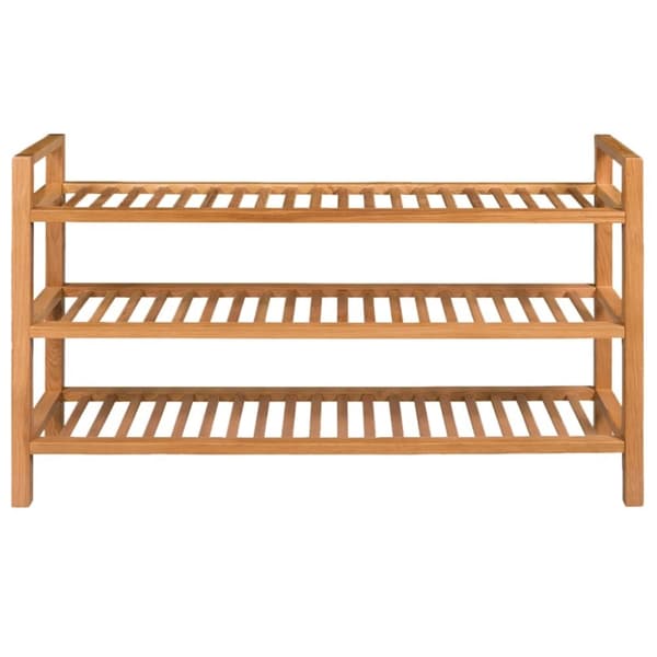 The Living Store skostativ med 3 hylder 100x27x60 cm massivt egetræ -  Skoopbevaring