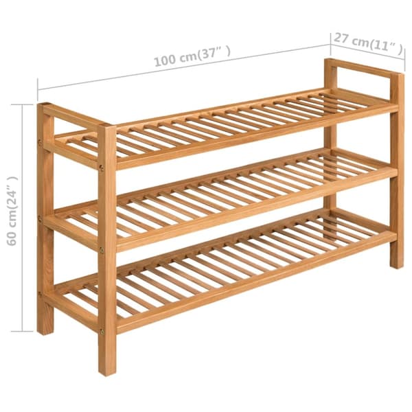 The Living Store skostativ med 3 hylder 100x27x60 cm massivt egetræ -  Skoopbevaring