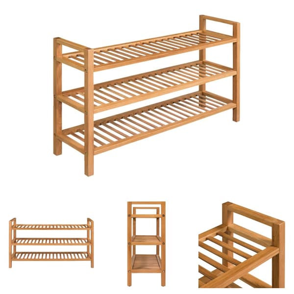 The Living Store Kenkäteline 3:lla hyllyllä 100x27x60 cm täystammi -  Kenkähyllyt & -telineet