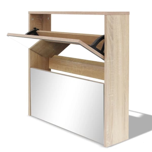 The Living Store Skoskåp med 2 lådor och spegel 63x17x67 cm ek -  Skoställ & skohyllor