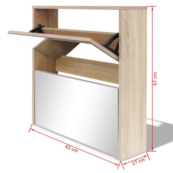 The Living Store Skoskåp med 2 lådor och spegel 63x17x67 cm ek -  Skoställ & skohyllor