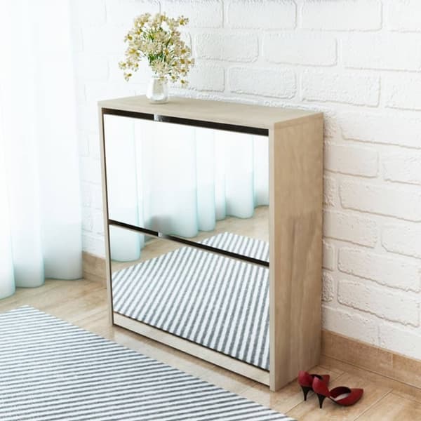 The Living Store Skoskåp med 2 lådor och spegel 63x17x67 cm ek -  Skoställ & skohyllor