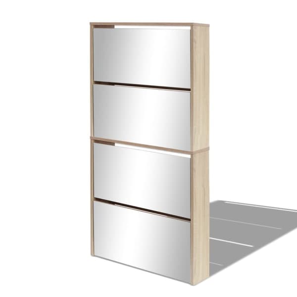 The Living Store skoskab 4 hylder med spejl 63x17x134 cm egetræsfarvet -  Skoopbevaring