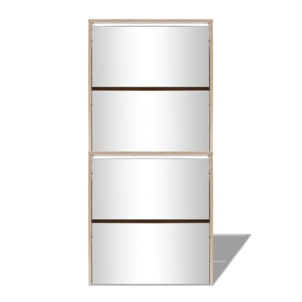 The Living Store skoskab 4 hylder med spejl 63x17x134 cm egetræsfarvet -  Skoopbevaring