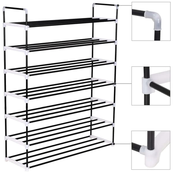 The Living Store skostativ med 7 hylder metal og plastik sort -  Skoopbevaring