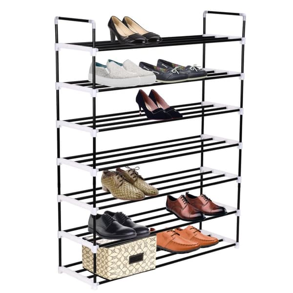 The Living Store skostativ med 7 hylder metal og plastik sort -  Skoopbevaring