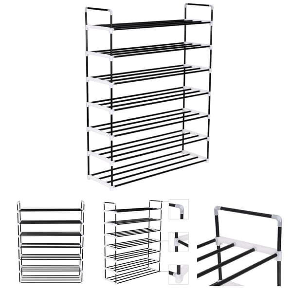 The Living Store skostativ med 7 hylder metal og plastik sort -  Skoopbevaring