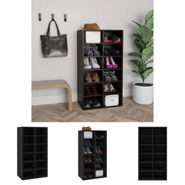 The Living Store skoreol 54x34x100,5 cm konstrueret træ sort -  Skoopbevaring