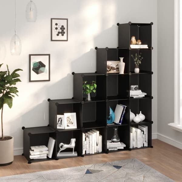 The Living Store Säilytyslokero 15 kuutiolla musta PP - Kenkähyllyt & -telineet