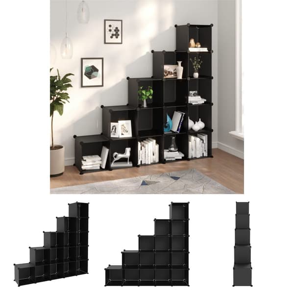 The Living Store Säilytyslokero 15 kuutiolla musta PP - Kenkähyllyt & -telineet