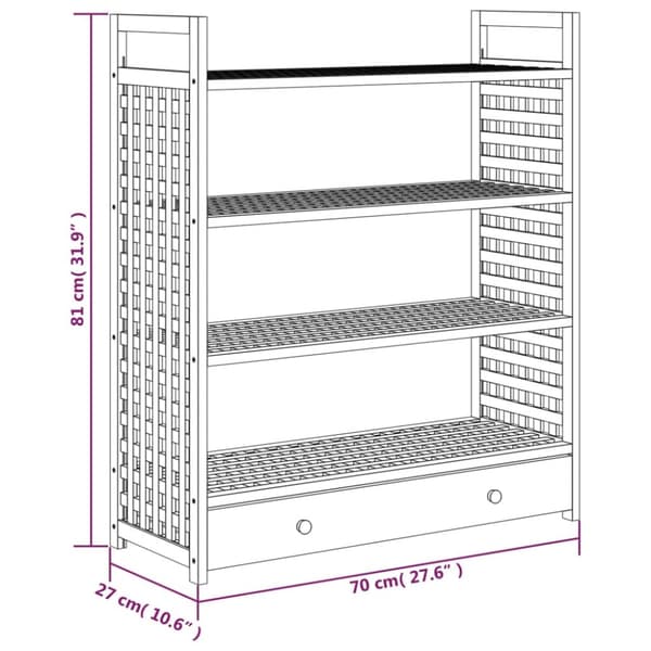 The Living Store Kenkätelineet laatikolla 70x27x81 cm täysi pähkinäpuu - Kenkähyllyt & -telineet