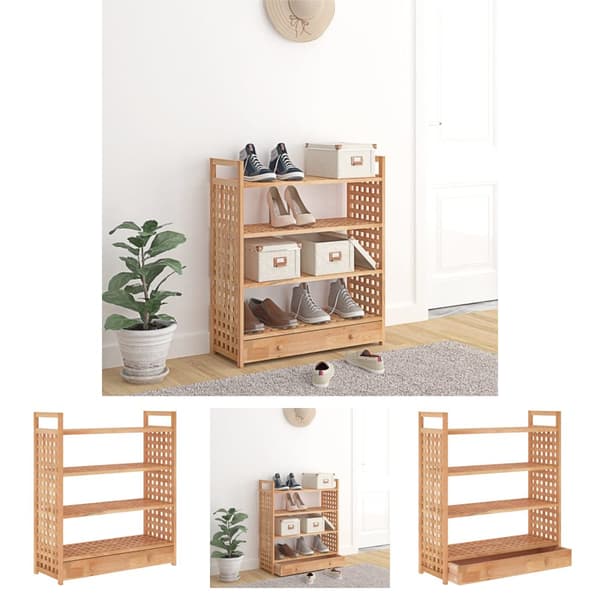 The Living Store Kenkätelineet laatikolla 70x27x81 cm täysi pähkinäpuu - Kenkähyllyt & -telineet