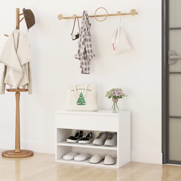 The Living Store Skobänk vit 60x30x45 cm spånskiva - Skoställ & skohyllor