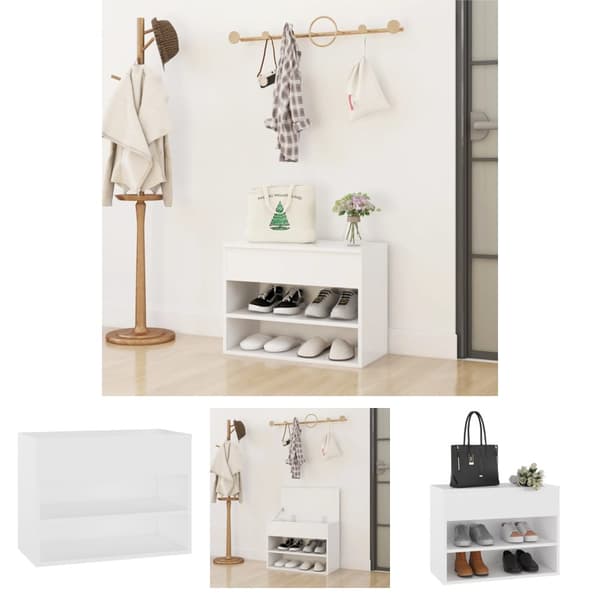 The Living Store Skobänk vit 60x30x45 cm spånskiva - Skoställ & skohyllor