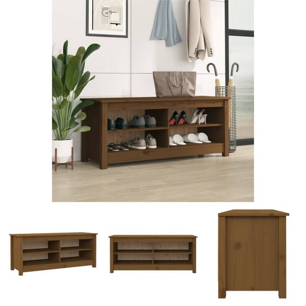 The Living Store skobænk 110x38x45,5 cm massivt fyrretræ gyldenbrun -  Skoopbevaring