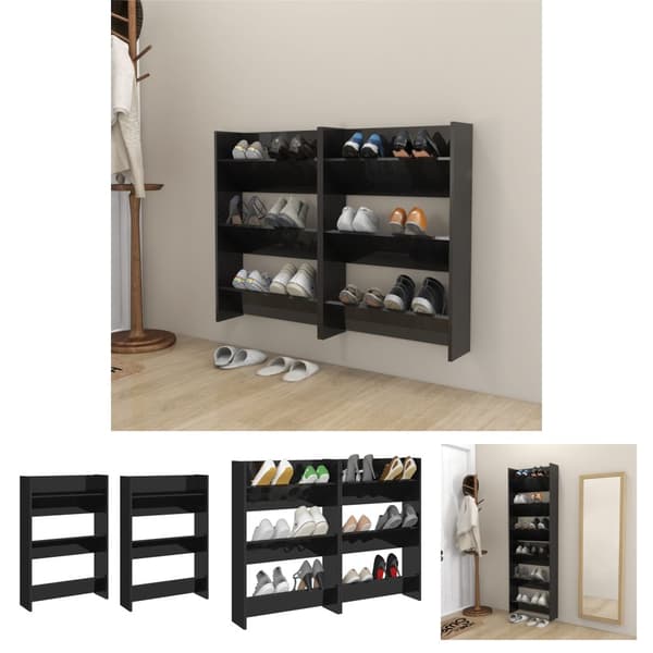 The Living Store Seinäkenkäkaapit 2 kpl kk. musta 60x18x90 cm tekninen puu -  Kenkähyllyt & -telineet