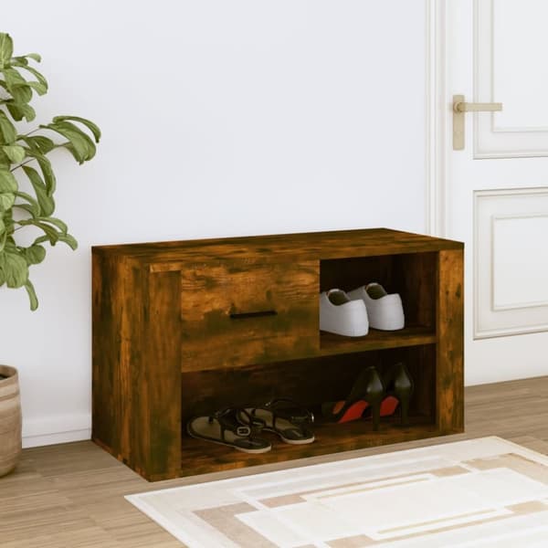 The Living Store skoskab 80x35x45 cm konstrueret træ røget egetræsfarve -  Skoopbevaring