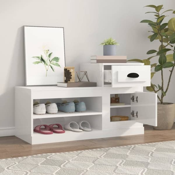 The Living Store Skoskåp vit högglans 100x42x60 cm konstruerat trä -  Skoställ & skohyllor