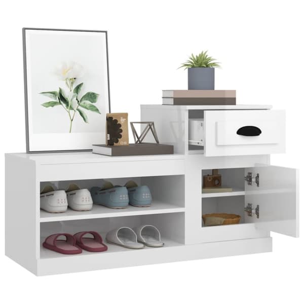 The Living Store Skoskåp vit högglans 100x42x60 cm konstruerat trä -  Skoställ & skohyllor