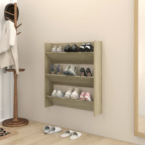 The Living Store Väggmonterat skoställ sonoma-ek 80x18x90 cm konstruerat trä -  Skoställ & skohyllor