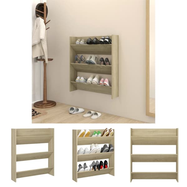 The Living Store væghængt skoskab 80x18x90 cm spånplade sonoma-eg -  Skoopbevaring