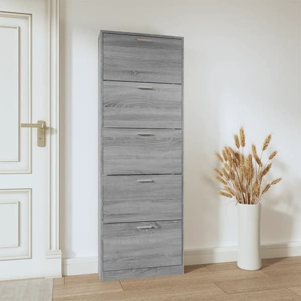 The Living Store skoskab 59x17x169 cm konstrueret træ grå sonoma-eg - Skoopbevaring
