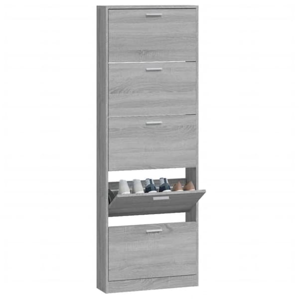 The Living Store skoskab 59x17x169 cm konstrueret træ grå sonoma-eg - Skoopbevaring
