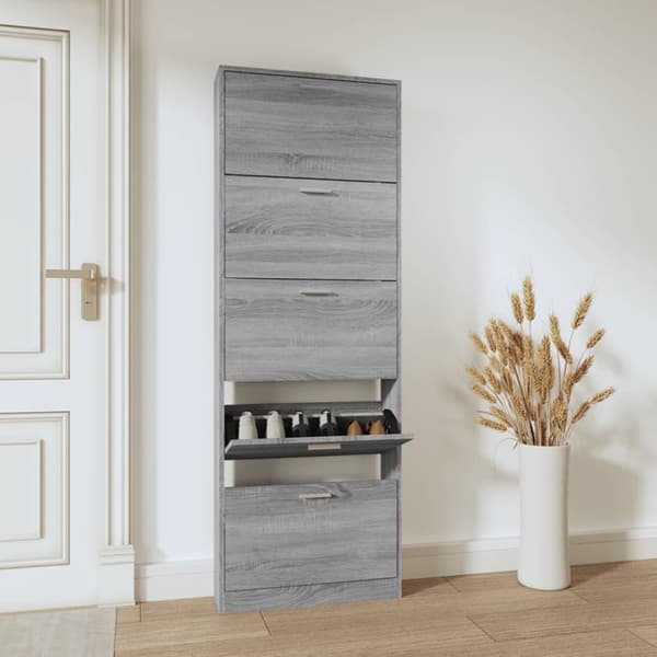 The Living Store skoskab 59x17x169 cm konstrueret træ grå sonoma-eg - Skoopbevaring